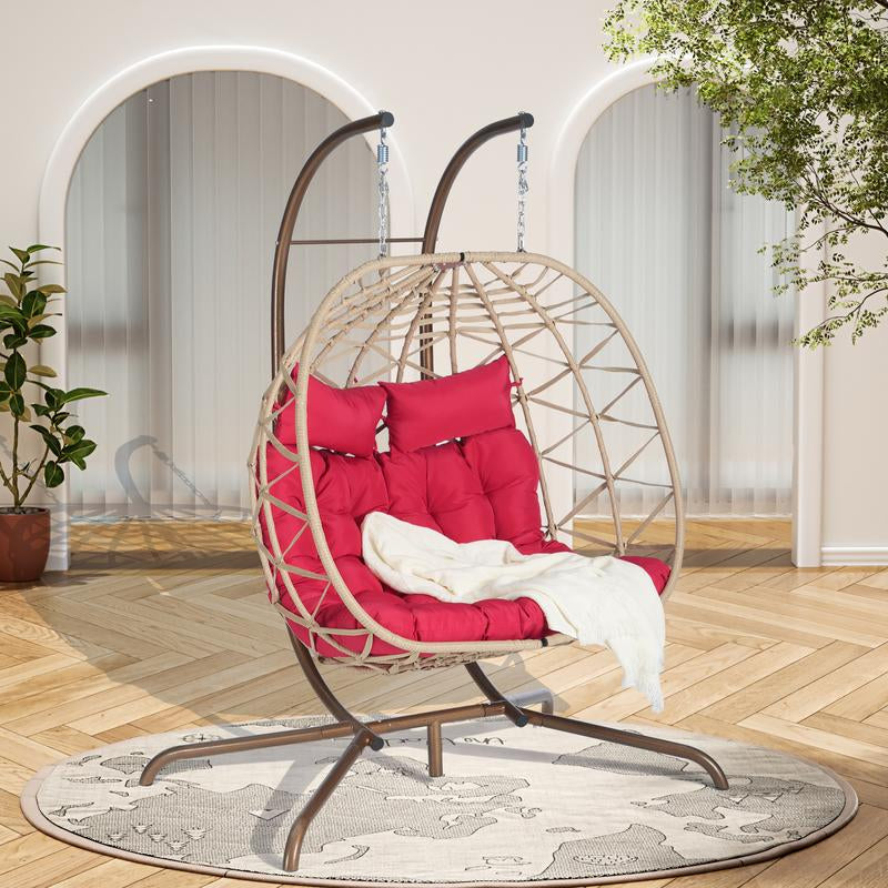 Double Egg Chair with Stand Hanging Indoor Outdoor Wicker Rattan Patio Basket Egg Swing Chair Hammock Egg Chairs