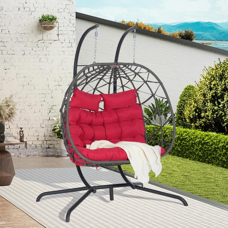 Double Egg Chair with Stand Hanging Indoor Outdoor Wicker Rattan Patio Basket Egg Swing Chair Hammock Egg Chairs 